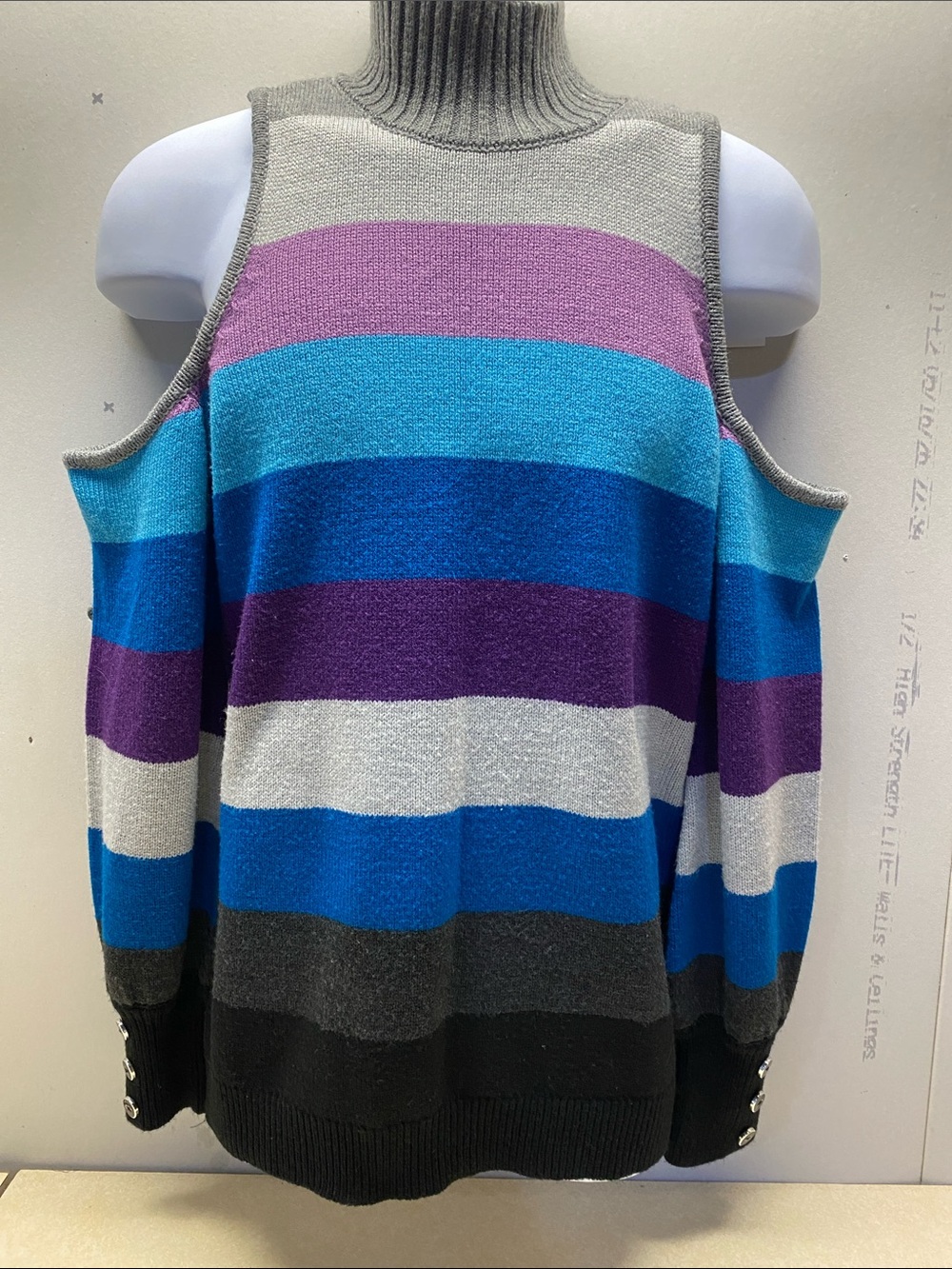 New York & Company Multicolor Off-Shoulder Turtleneck Stripe Sweater